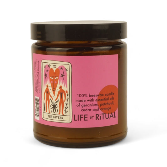 THE LOVERS 100% Beeswax Aromatherapy Candle- Geranium, PatchouliI, Cedar and Orange